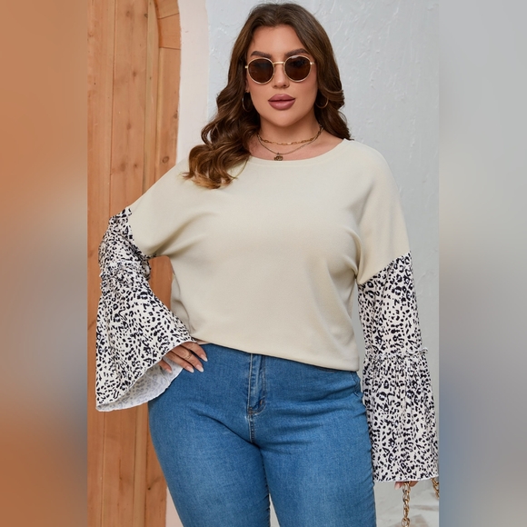 Plus Size Leopard Round Neck Long Sleeve Top - Picture 4 of 10